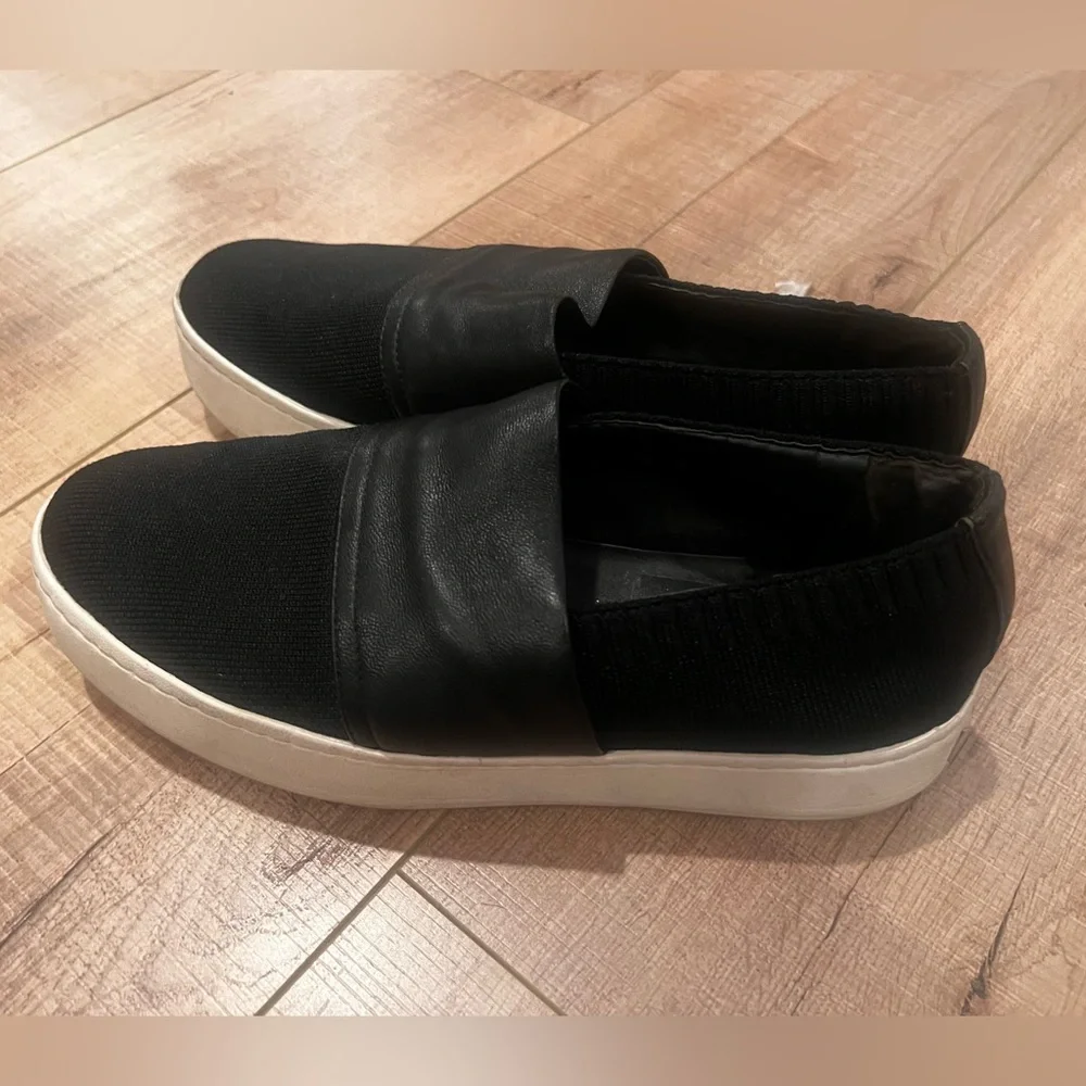 Vince Womens 8.5 Platform Slip On Shoes Mesh Leather Sneakers Black Whit…